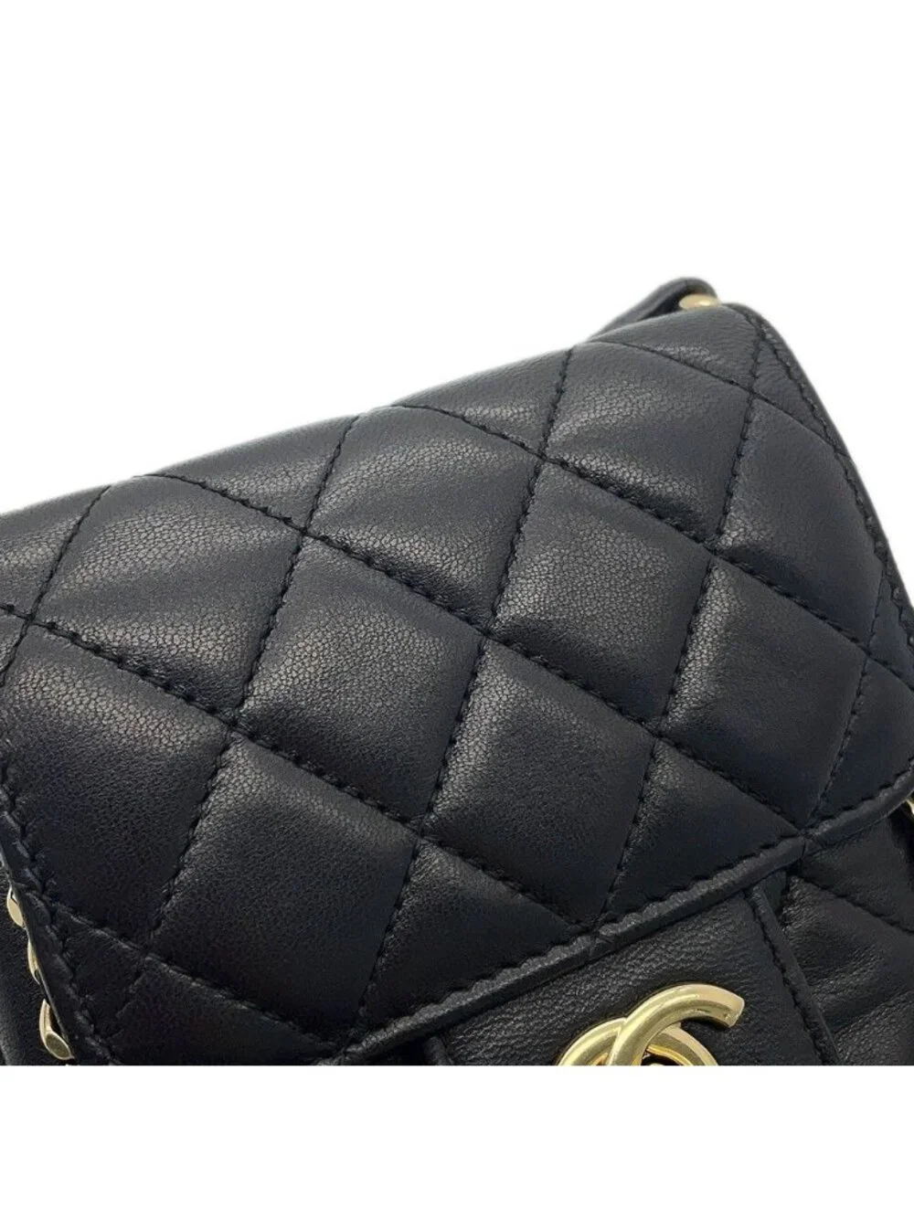 Chanel Chain Phone Case Quilted CC Logo Lambskin Bag Black